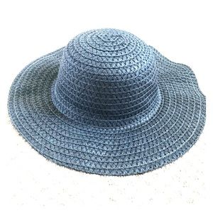 🆕👒 Wide Brim Woven Sun Hat Blue